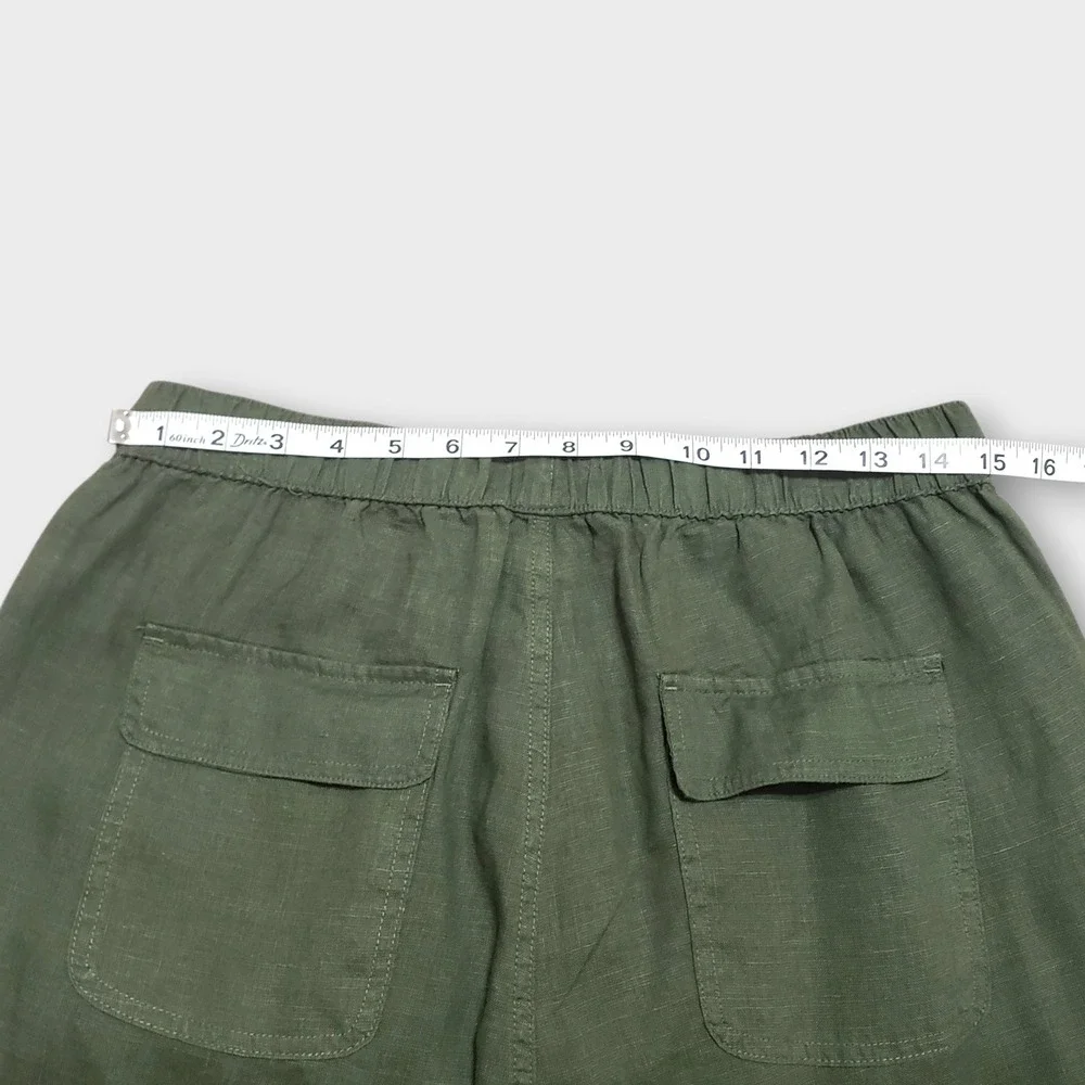 Nicole Miller New York 100% Linen‎ Cargo Joggers Green Large Drawstring Pants